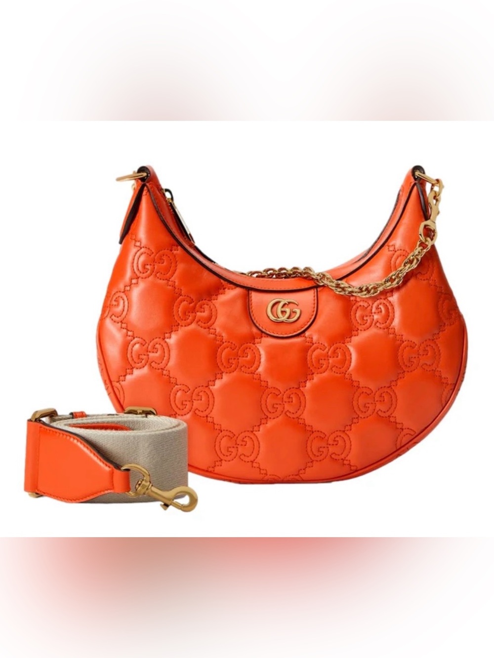 NEW GUCCI GG QUILTED MATELASSE’ SHOULDER CROSSBODY ORANGE CALF LEATHER BAG ITALY